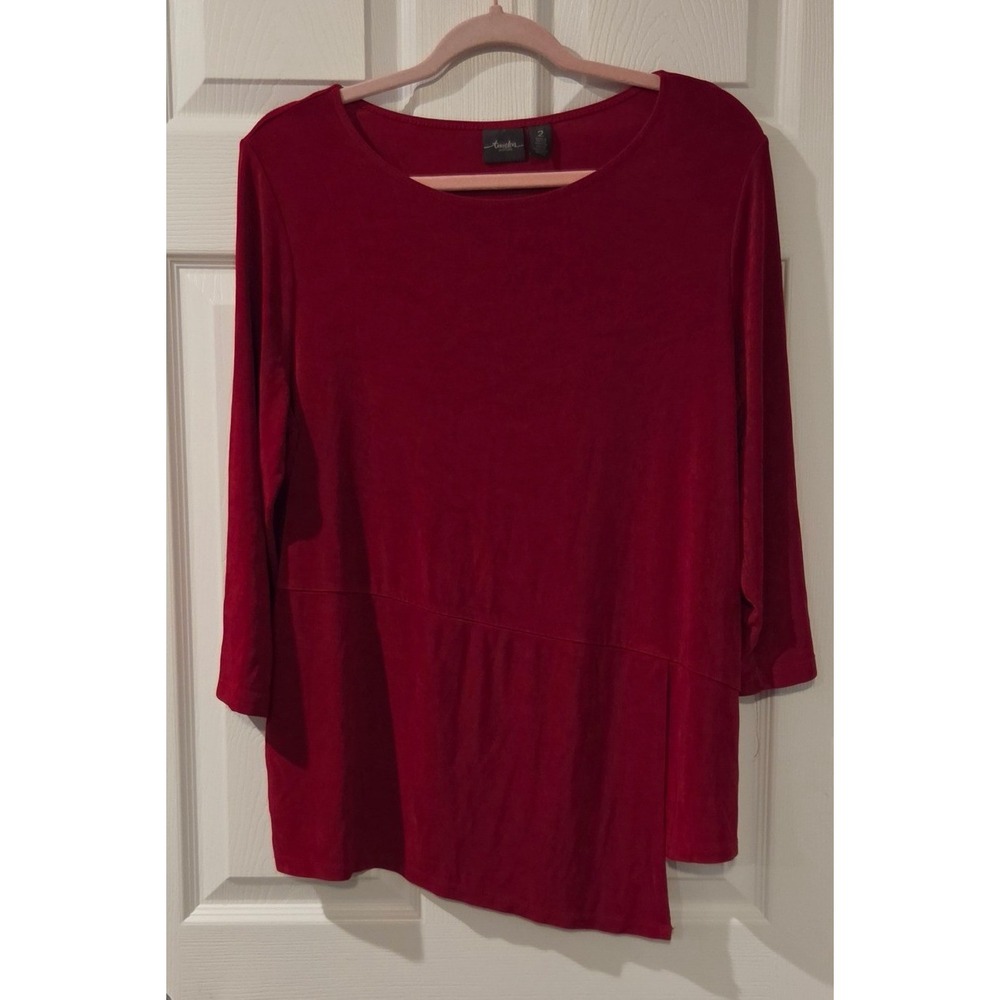 Chico's Travelers Red Asymmetrical Tunic Top Size 2 Large Stretch Travel Knit